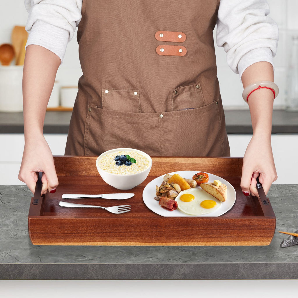 The Artisan Acacia Serving Tray with Iron Handles