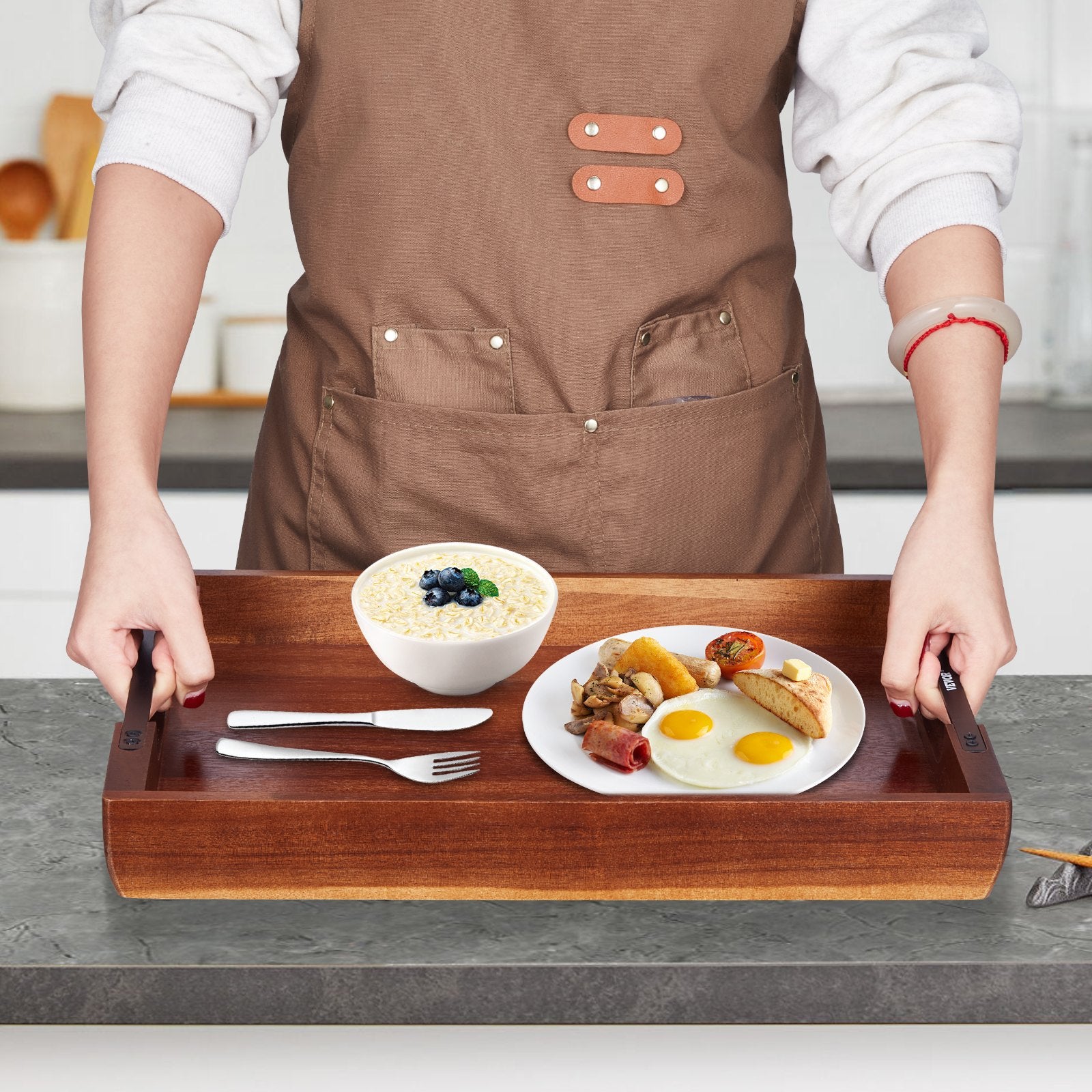 The Artisan Acacia Serving Tray with Iron Handles