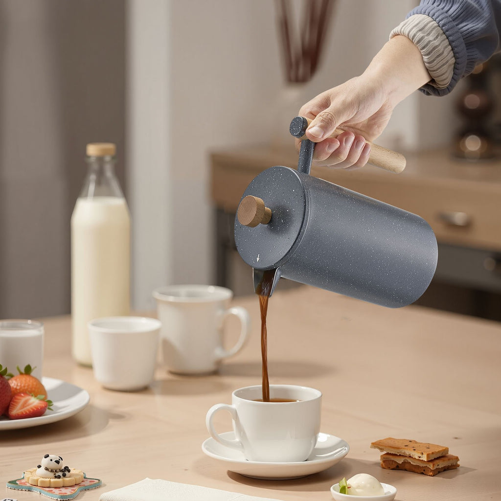 Midnight Stainless Steel French Press with Natural Wood Handle (34 oz)