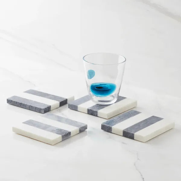 The Carrara Striped Marble Coaster Set (Set of 4)