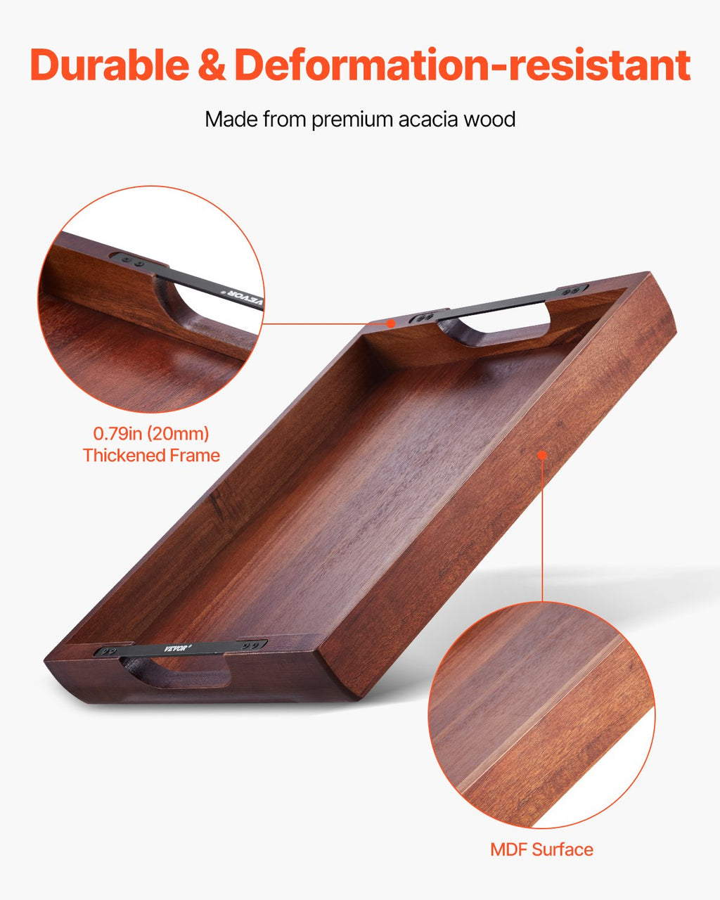 The Artisan Acacia Serving Tray with Iron Handles