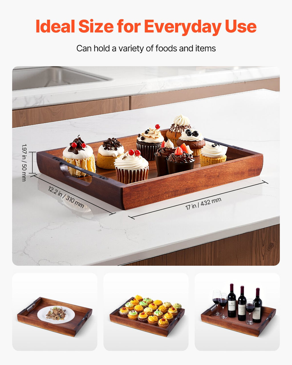 The Artisan Acacia Serving Tray with Iron Handles