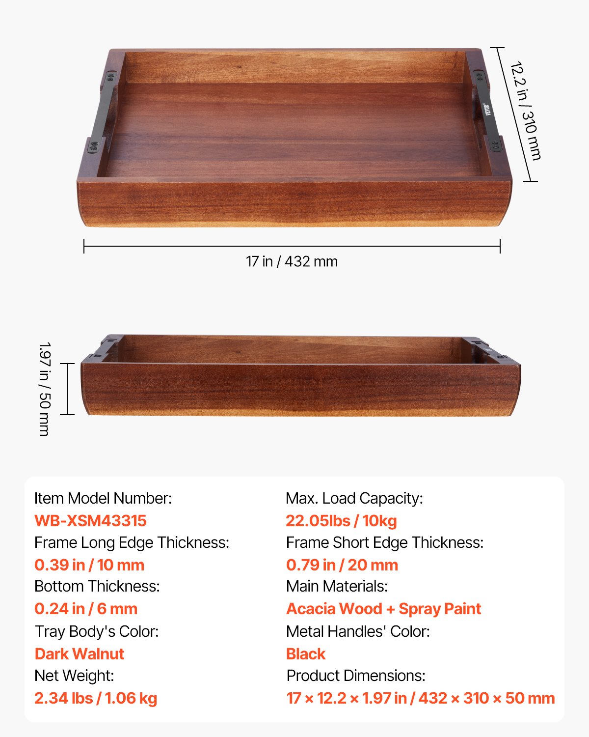 The Artisan Acacia Serving Tray with Iron Handles