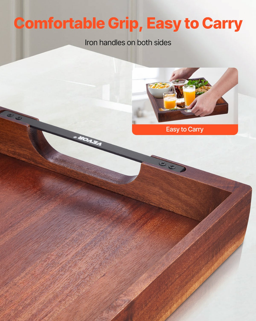 The Artisan Acacia Serving Tray with Iron Handles